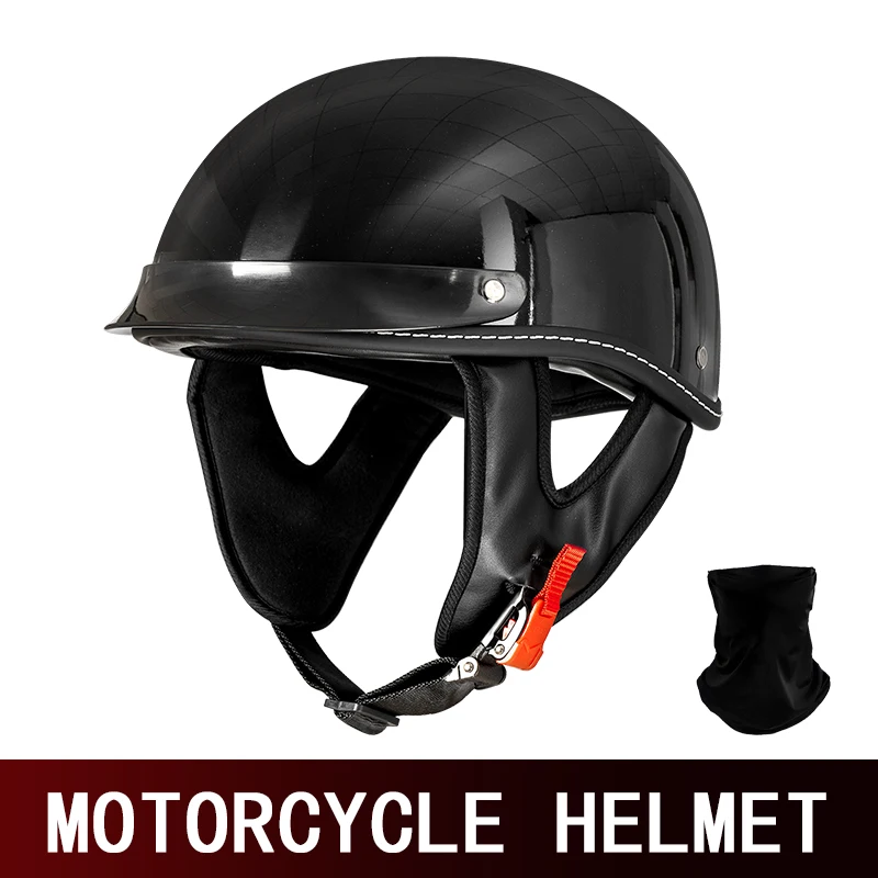 Motorcycle retro half helmet streetcar motorcycle helmet soft breathable lining glossy black unisex cruise pedal riding.