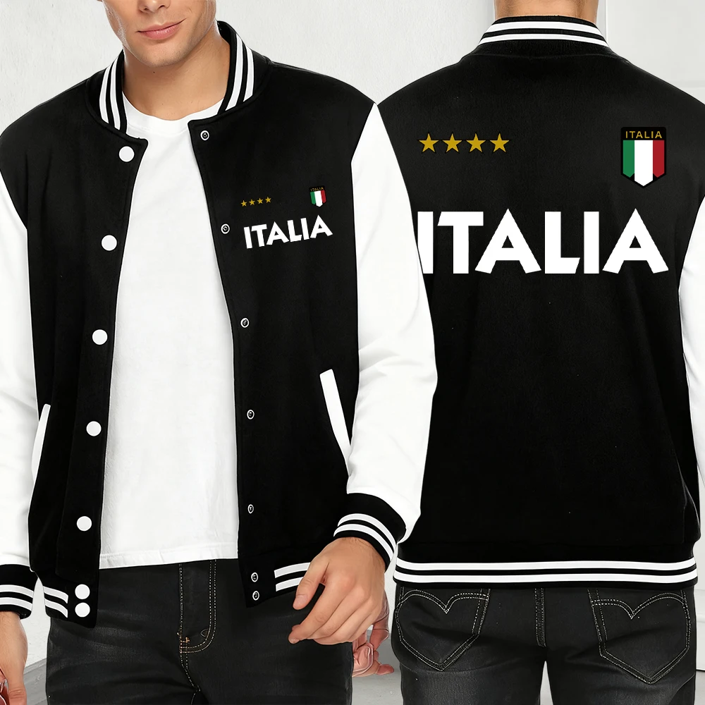 إيطاليا العلم الإيطالي طباعة رجالي الشارع الشهير الكرتون ملابس فضفاضة موضة سترات كبيرة الحجم الخريف الصوف للجنسين البيسبول جيرسي #1