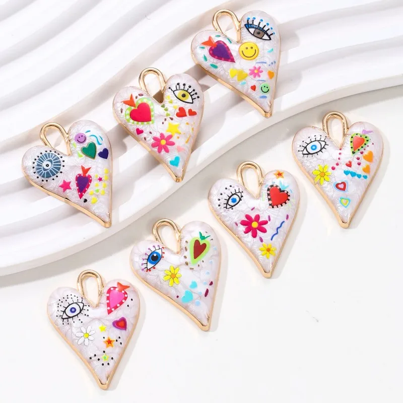 5pcs New Fashion Colorful Heart Eye Enamel Charms Y2K Style Personalized and Trendy Pendants For Making Handmade DIY Jewelry