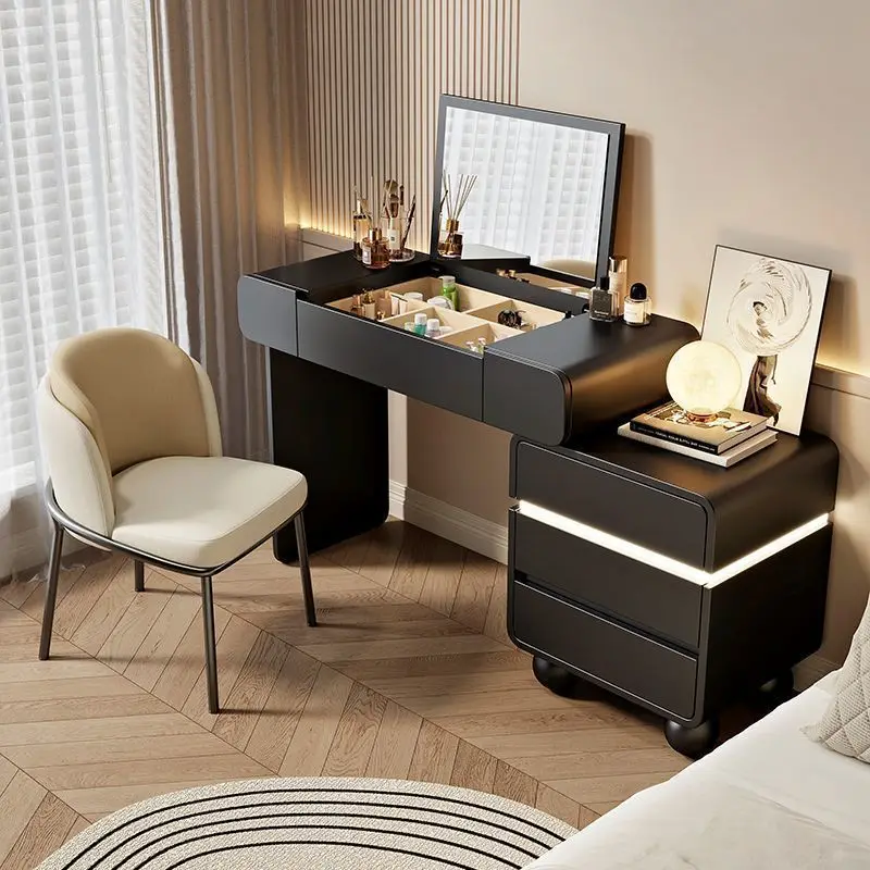 

integrated cream wind thickened multi-functional new clamshell makeup mirror, solid wood retractable makeup table