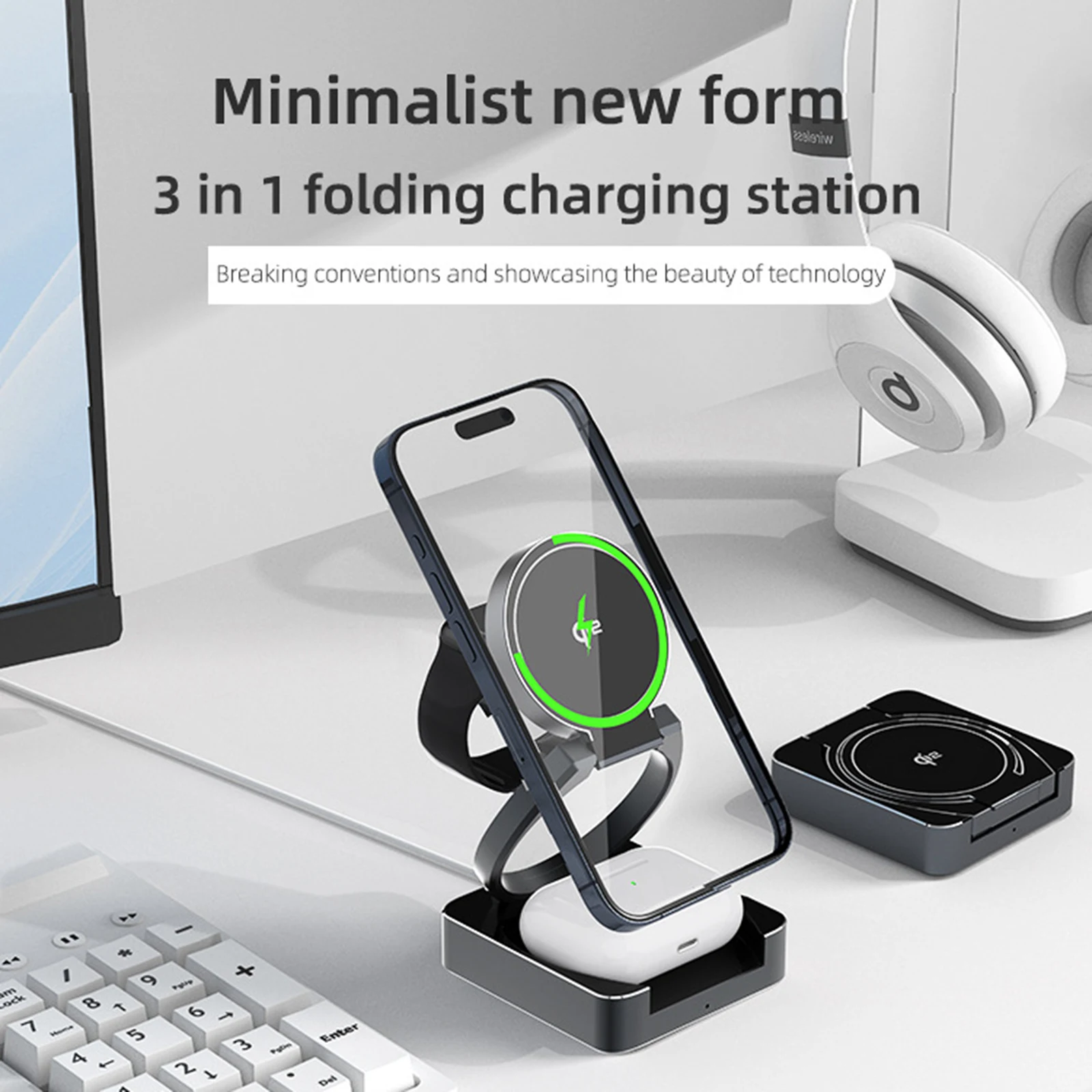 

Qi2 15W Magnetic 3 in 1 Wireless Charger Fold Portable Dock for apple iphone 12 13 14 15 16 Station base Earbuds Watch Holder