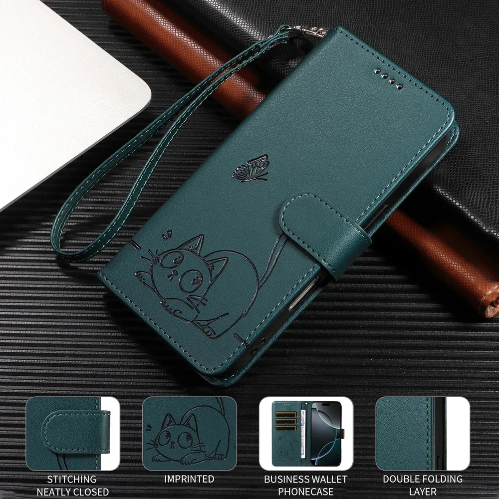 マグネットウォレットフリップレザーケース Huawei Pura 70 P20 P30 Mate 10 20 Pro Lite 2017用 |   猫と蝶のエンボスデザイン