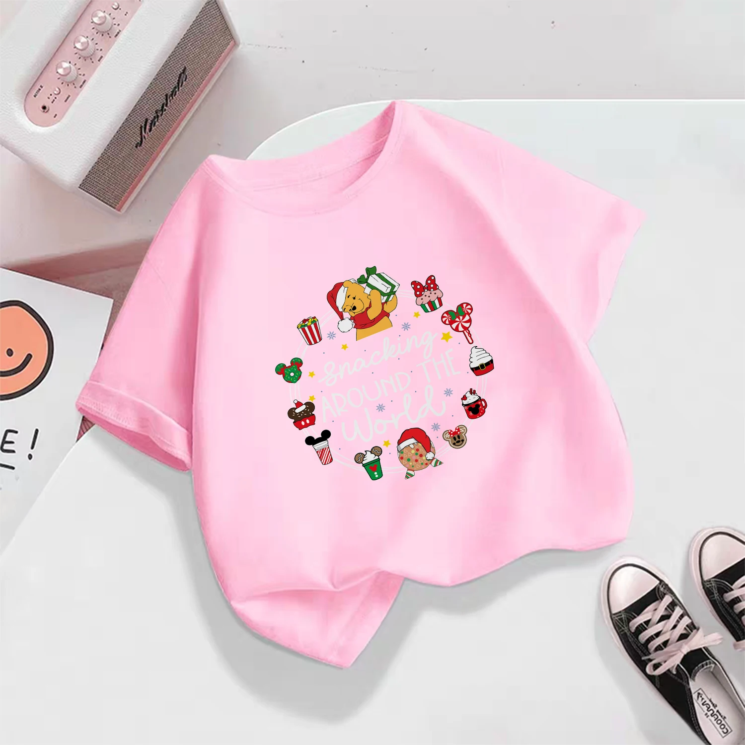 تي شيرت ديزني كارتوني للأطفال 100% قطن بأكمام قصيرة - تي شيرت جميل بأكمام قصيرة للأطفال بتصميم جميل