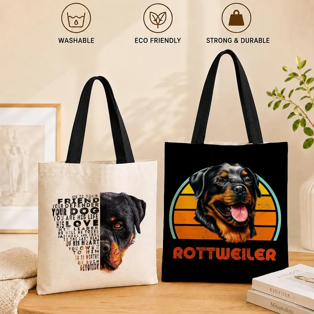 Sacs de rangement Dog R-Rottweiler pour femmes, sac fourre-tout en toile, sac à bandoulière réutilisable de grande capacité