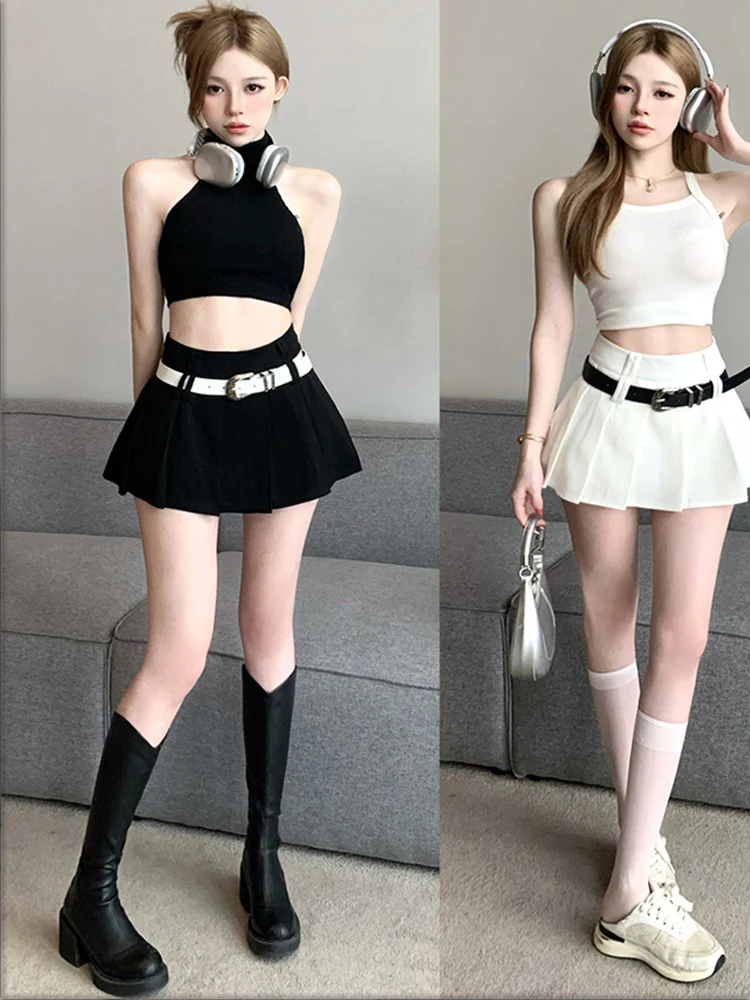 

Harajuku Women Jeans Skirt Belt Mini Skirts Gothic Punk Fashion Girls High Waist Ruffles Skirt Y2K Streetwear