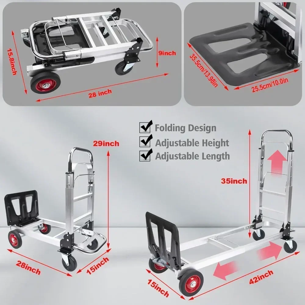 330LB Folding Hand Truck Dolly Cart with Telescoping Handle Heavy Duty Aluminum Hand Truck 2 in 1 Convertible Hand Truck