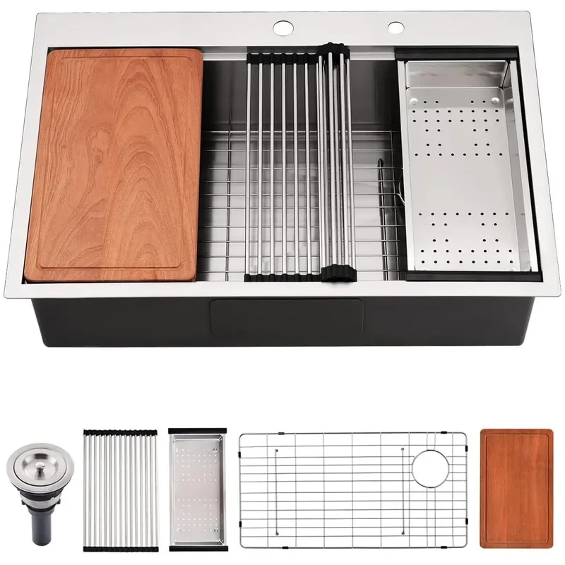 for Nano Black Brushed Silver 304 Stainless Steel Kitchen Sink American Style Extra Thick Vegetable Washing Basin