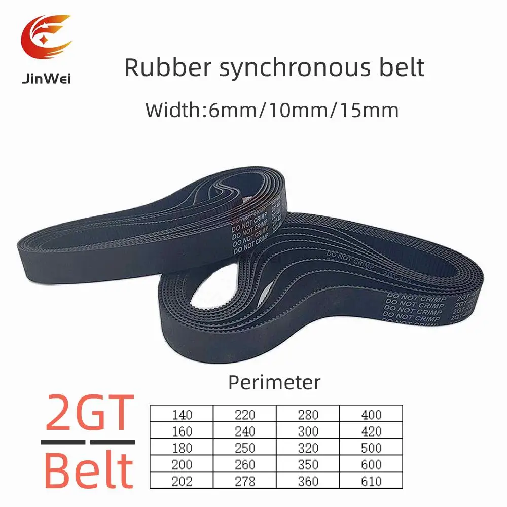 2GT GT2 Width:6mm/10mm/15mm  High-Quality Rubber Closed-Loop Timing Belt, Belt Circumference 140mm-610mm, Used For 3D Printers