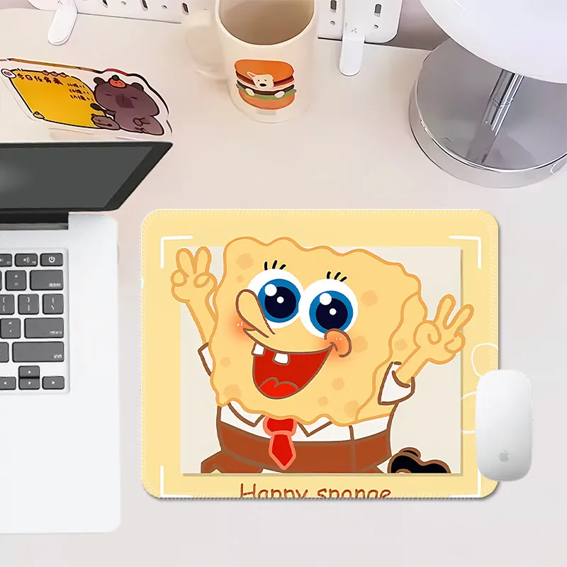 High Definition Funny Cartoon SpongeBob SquarePants Leather Mouse Pad Small Girls Office Desk Pad Portable Non-Slip Wrist Pad