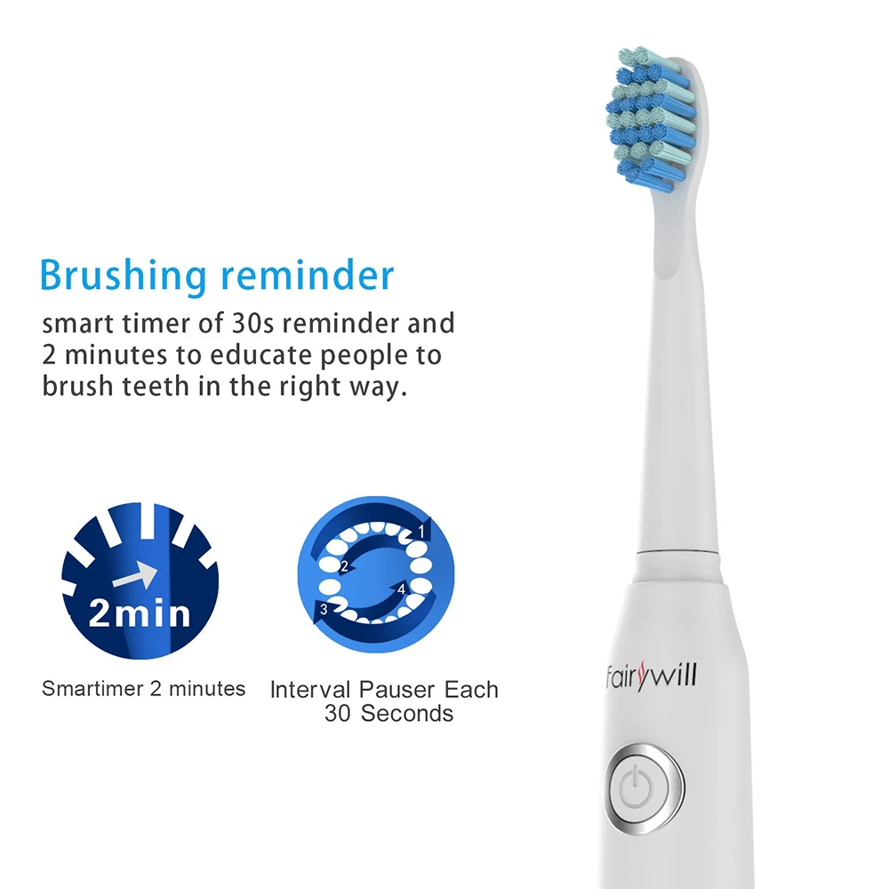 Fairywill Electric Sonic Toothbrush FW-507 USB Charge Rechargeable Adult Waterproof Electronic Tooth Brushes Replacement Heads