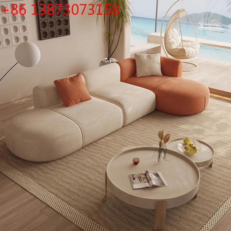 

Кремовый тканевый диван с ветром, современная простая гостиная, комбинация для маленькой квартиры, фланелевый квадратный угловой диван с блоком тофу