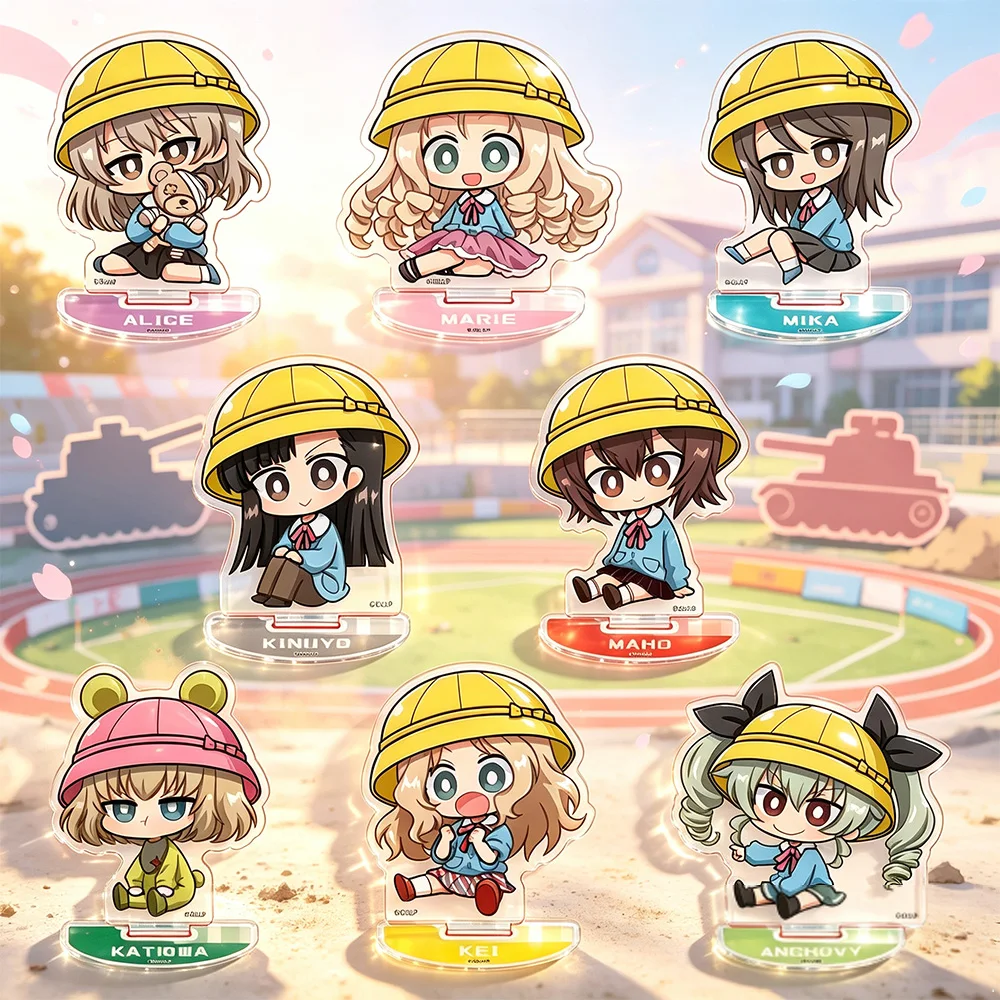 Q Version Kindergarten Hat Girls und Panzer Stand Miho Maho Darjeeling Katyusha Alice Anchovy Acrylic Keychain For Collection