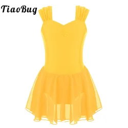 Yellow Ballet Dance Dress Kids Girls Sleeveless Mesh Tulle Ballet Gymnastic Leotard Stage Performance Lyrical Dance Costumes