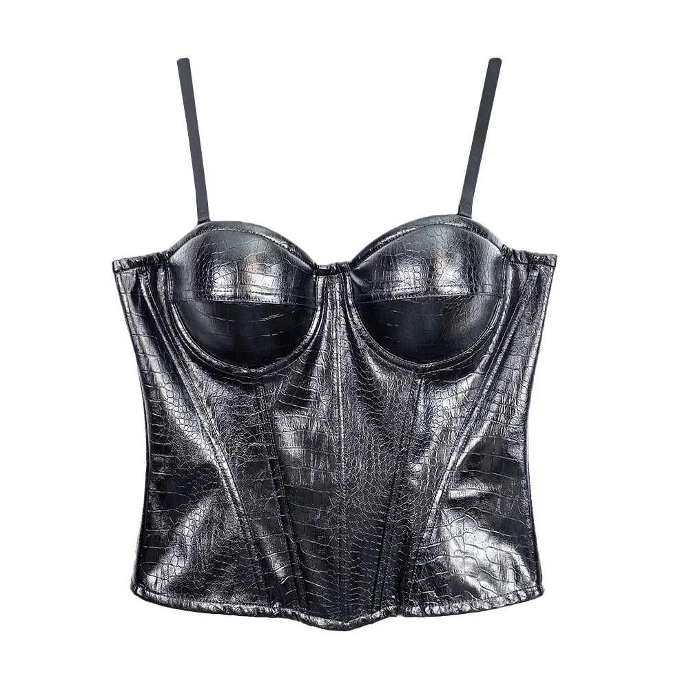 التمساح نمط بولي Leather الجلود مشد تانك القمم سستة Y2k ملابس النساء مثير تشكيل الكورسيهات شيك سليم الرسن سترة الصيف بروتيل #1