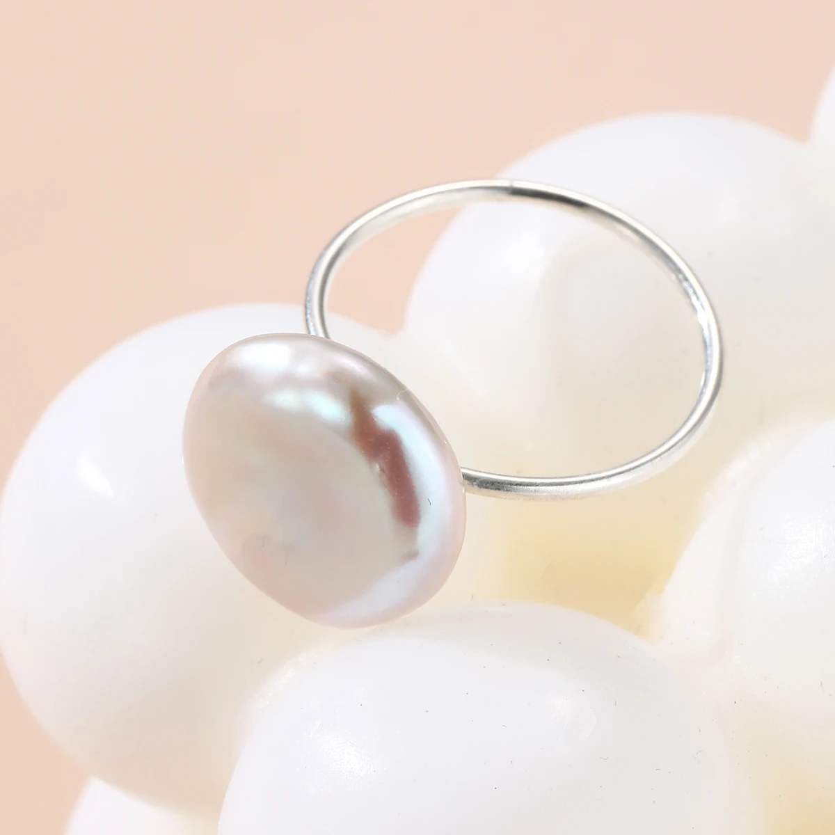 Summer Fashion Natural Freshwater Pearl 12-13mm Large Baroque Button 925 Sterling Silver Ring Elegant Simple Gift for Girlfriend