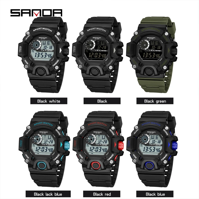 Fashion Sanda Top Brand Men Outdoor Sports  Multifunctional Led Digial Electronic 5atm Waterproof Military Luminous Wrist Watch