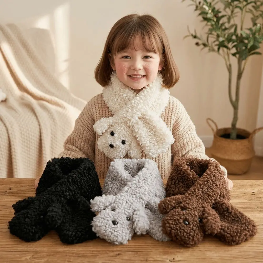 Faux Rabbit Fur Women's Winter Scarf Cute Puppy Shape Warm Neck Warmer Fluffy Curly Texture Winter Fashion Accessory