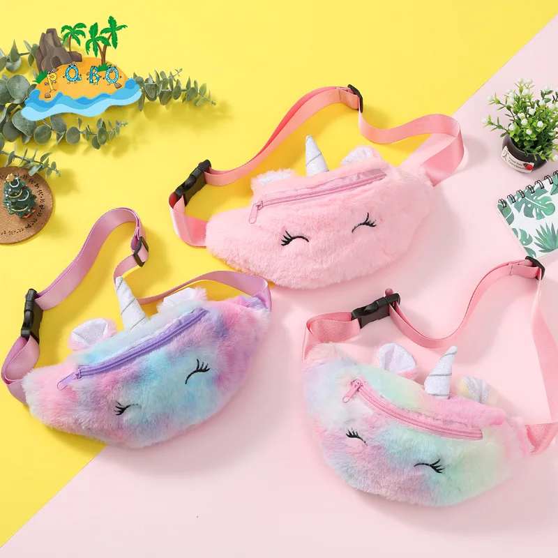 Peluche unicorno borsa cartone animato tracolla messenger bag ragazze e studenti carino petto borsa inverno bambini