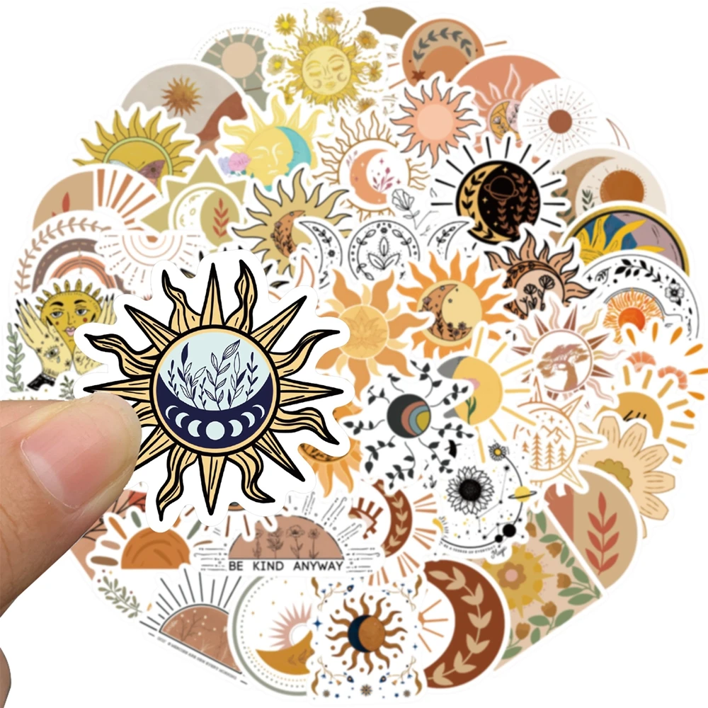 10/30/50pcs Aesthetic Bohemian Moon Sun Art Stickers Decals for Scrapbook Guitar Laptop Luggage Water Bottle Fridge Skateboard