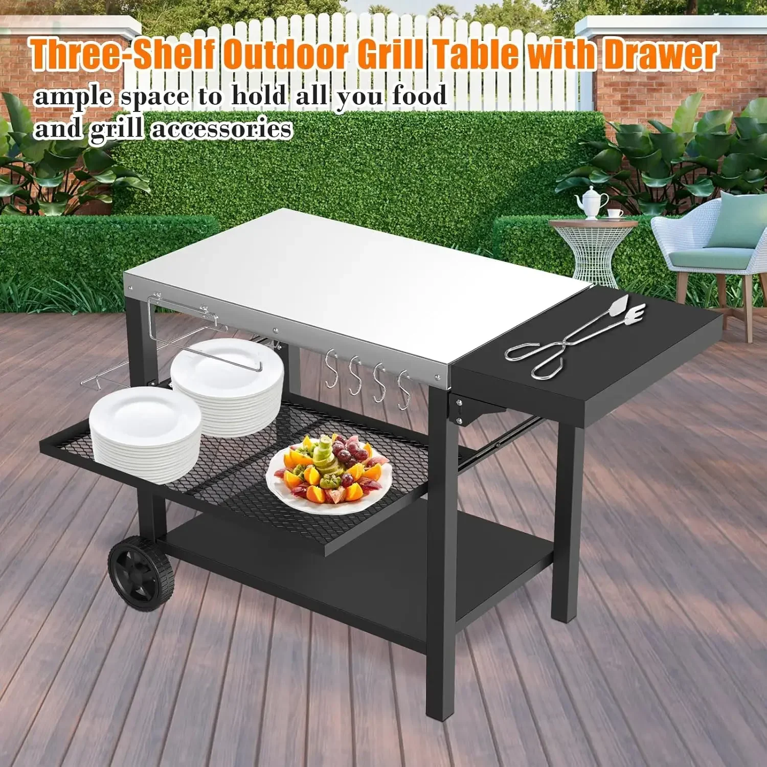 hot sale Outdoor Grill Table,Pizza Oven Stand Table,Three-Shelf Food Prep and Work Cart Table