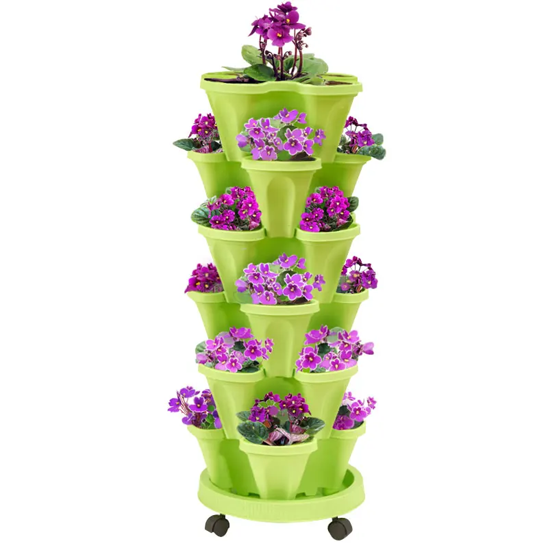 Home Garden Outdoor Self Watering System Box Plastic Stackable Planter Strawberry Gardening Grow Vertical Grow Planter Pot
