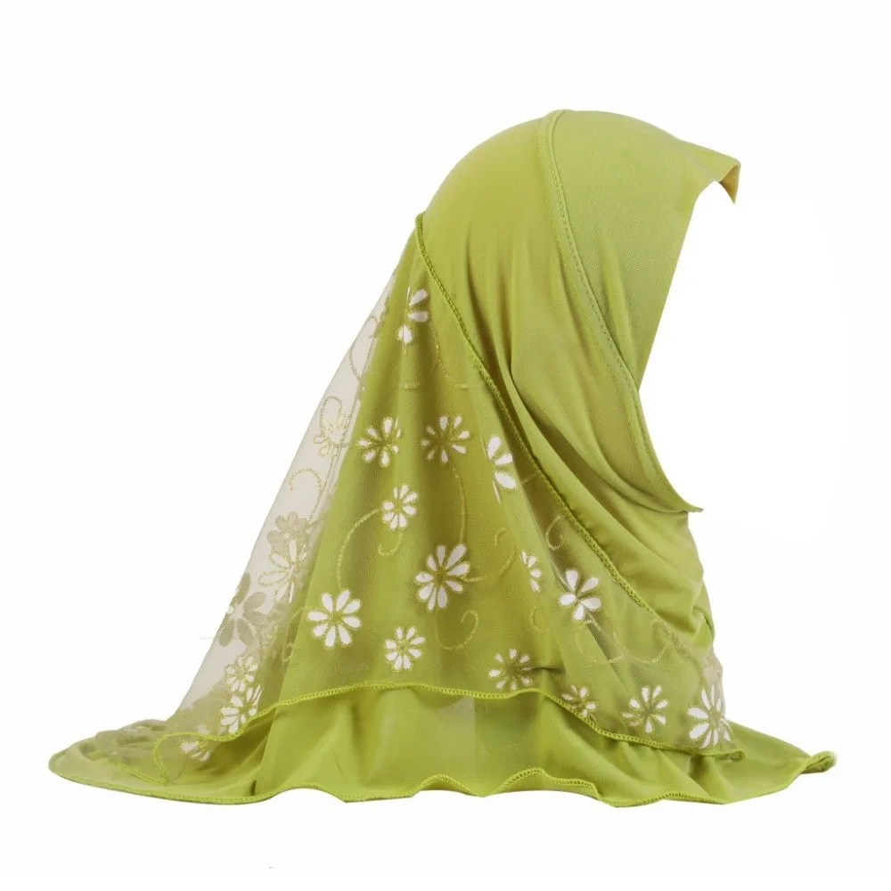 Can Fit Flower Net Small Girl Hijab Elastic Solid Pull On Instant Headscarf Cotton Mesh Kids Turban Cap 2-6 Years Old