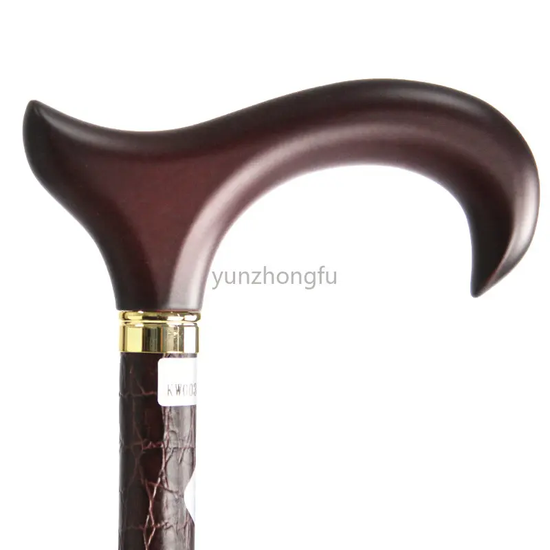 High-End Leather Cane for the Elderly Ultra-Light Deerskin Cane Solid Wood Handle