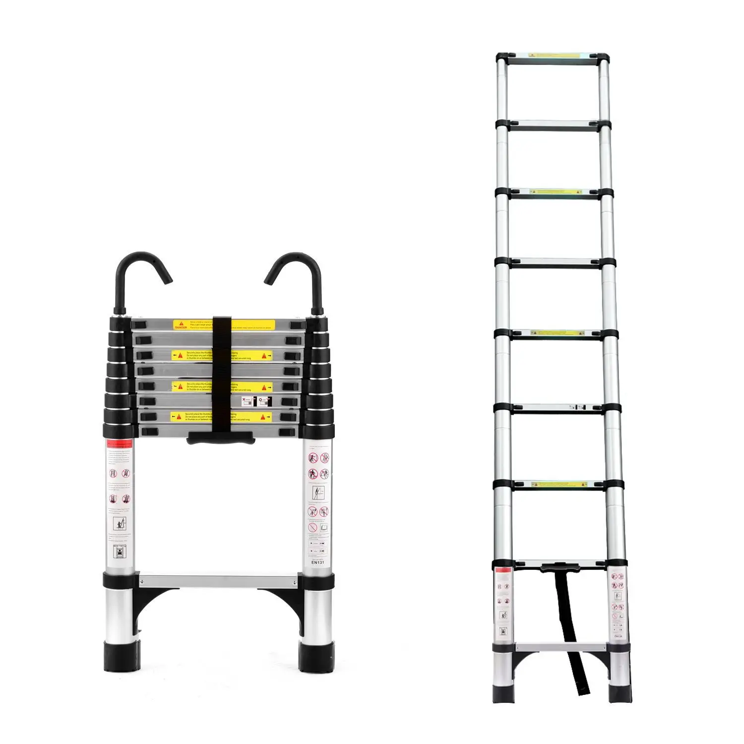 8.5FT telescopic ladder, telescopic aluminum alloy multi-purpose folding telescopic ladder with hooks and triangular support fra