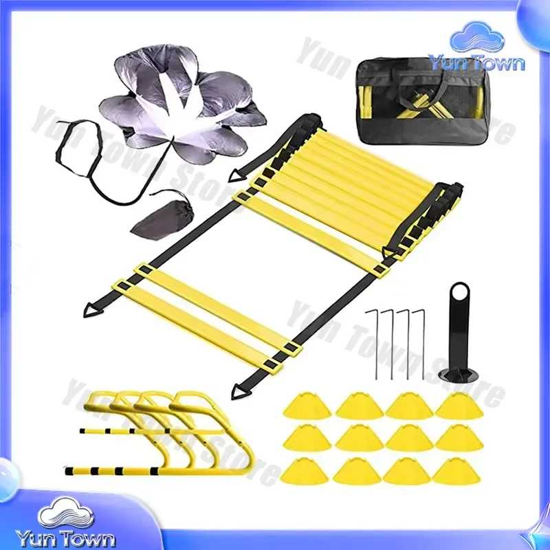 Football Speed Training Equipment Set for Agility Ladder 12 Football Cones 4 Hurdles Running Parachute Sports Training Gear