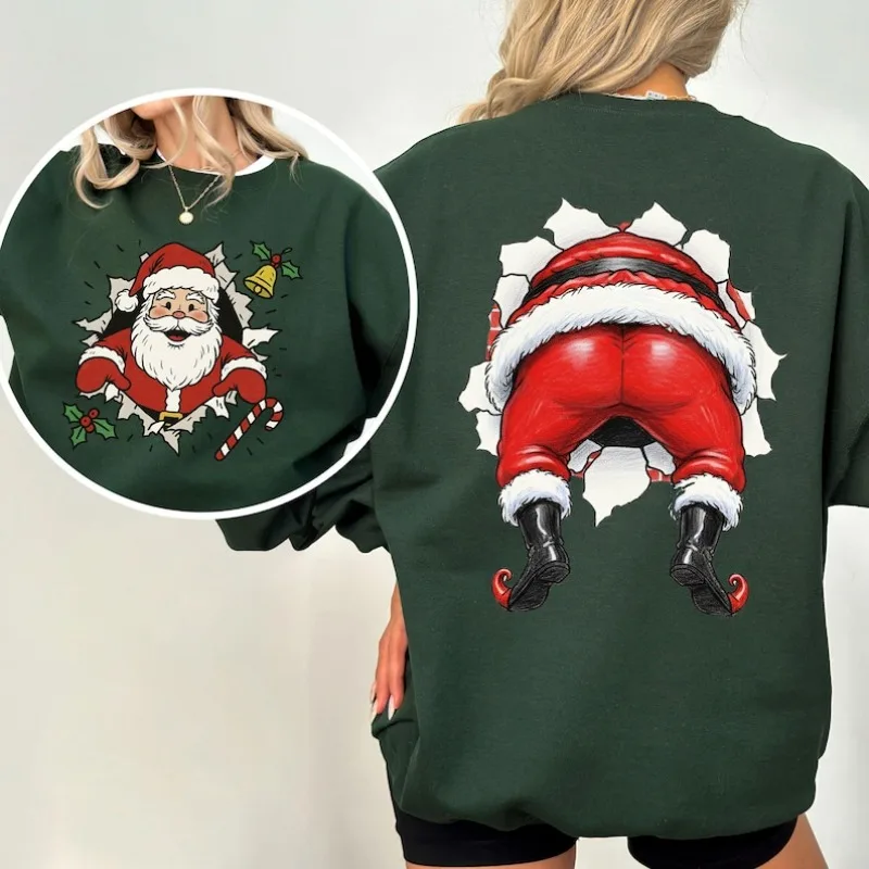 Santa Claus Christmas Sweatshirt Christmas Humor Holiday Top  Pullover Anime Hoodie Y2k Clothes Streetwear Women Ropa De Mujer