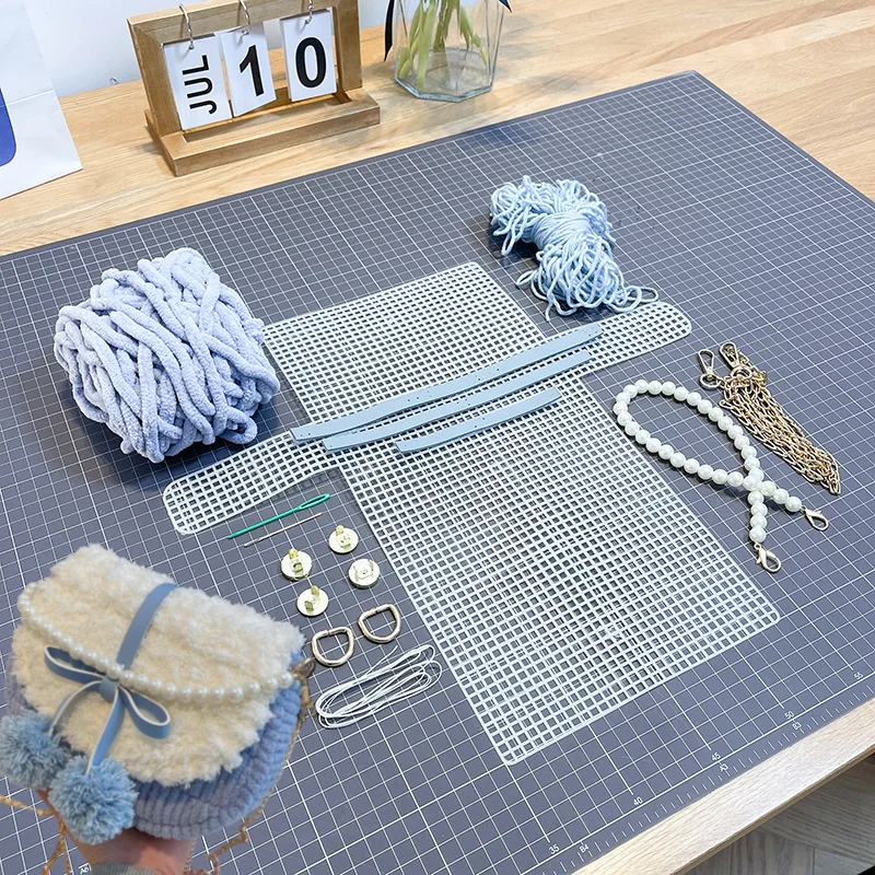 Hand-Sewn Bag Kit Plastic Mesh Yarn Bag Kit Crossbody Bag Making Kit Metallic For Diy Craft Project Handmade Purse Making