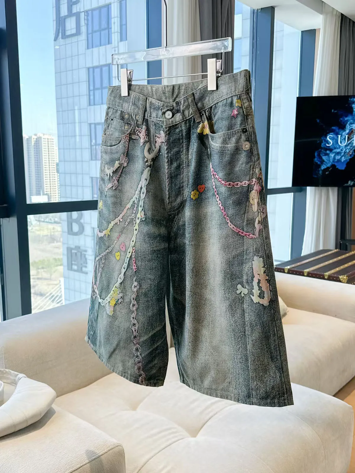 

2025 New Candy Chain Old Washed Denim Zipper Slim Fit Straight PANT Jeans Cotton Denim Pants Casual Jeans Size XS-XL #N019