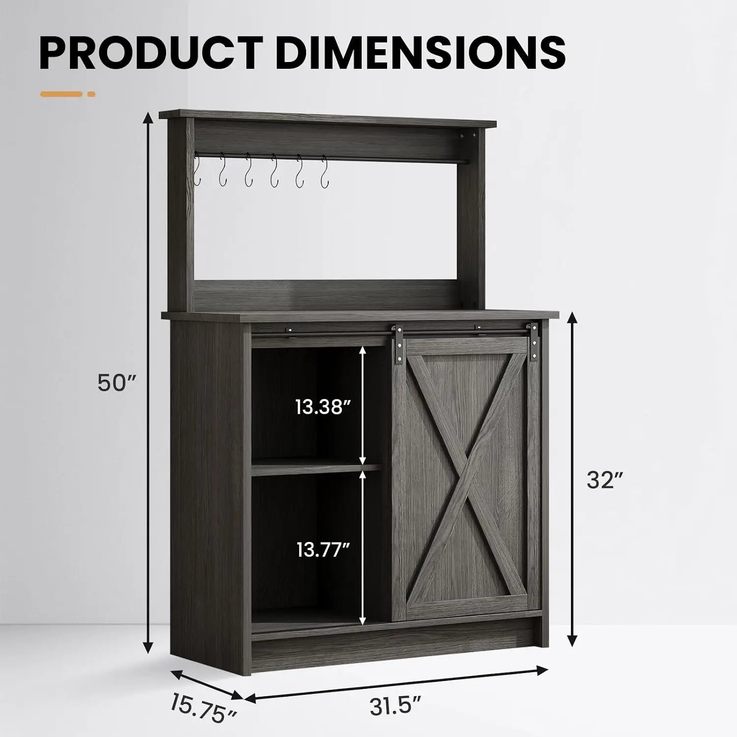 Farmhouse Coffee Bar Cabinet with Sliding Barn Door, 31.5