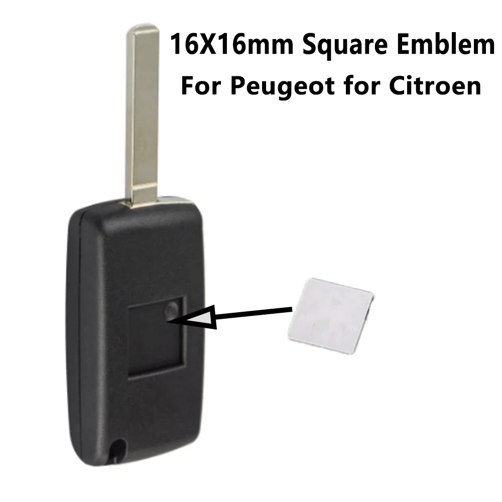 2PCS/LOT 16X16mm Car Key Shell Square Emblem Symbol Sticker Logo For Peugeot 206 207 307 308 For Citroen C2 C3 Remote Car Key