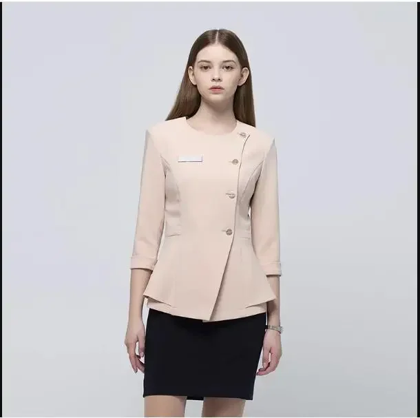 2023 新しい高外科病院プロフェッショナル女性のカーキスーツスカートセットホテルフロントデスクガイドライン黒制服オーバーオール販売