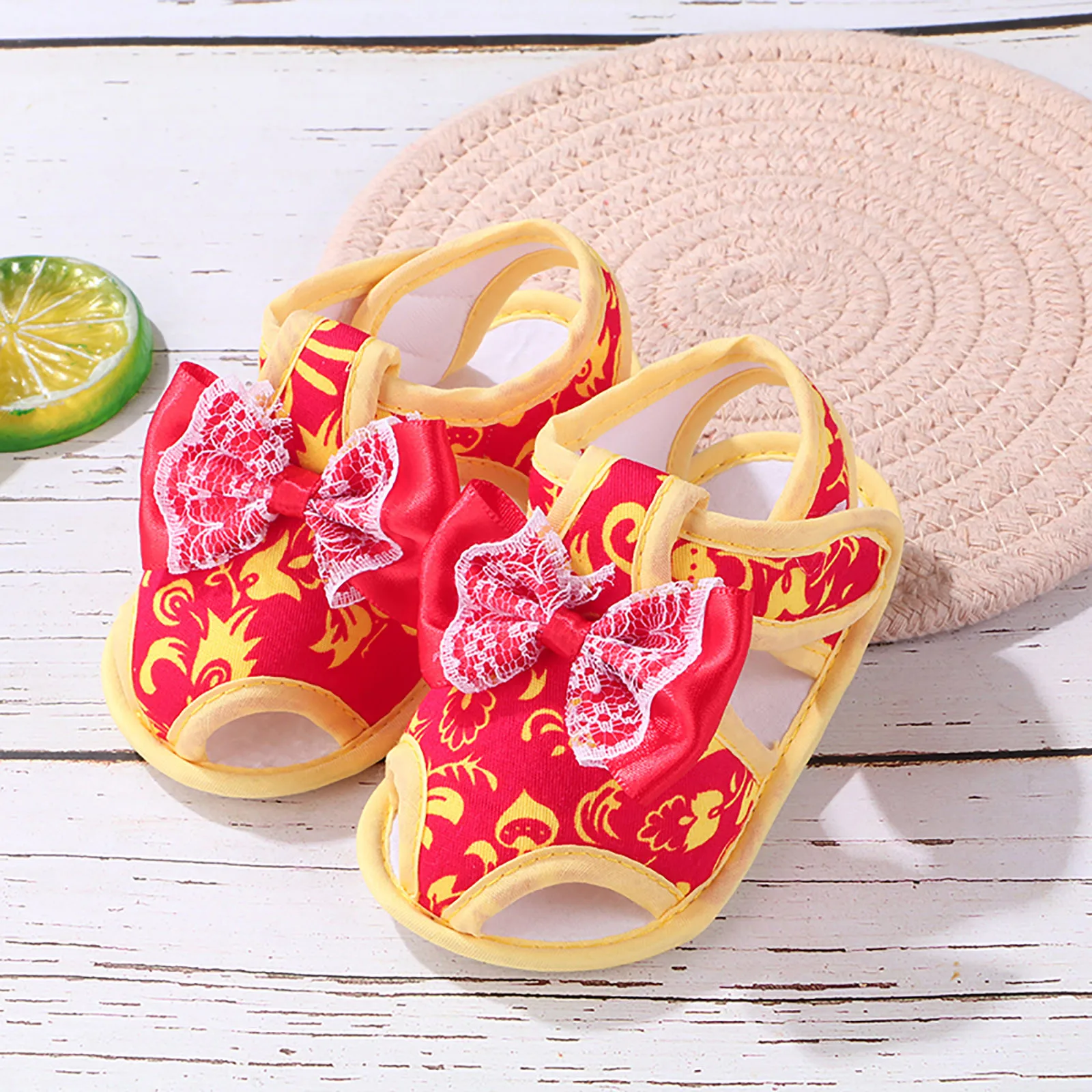 Sandales souples antidérapantes en coton pour bébés filles de 0 à 18 mois, chaussures de berceau avec nœud papillon