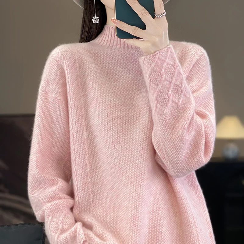 Korean version of 100% pure wool cashmere sweater female turtleneck sweater female Joker winter casual loose thick sweater