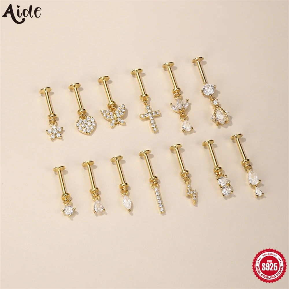 Aide Piercing-Ohrringe aus 925er-Sterlingsilber mit Zirkon-Blumenknöpfen, Schmuck, Dekoration, Innengewinde, Nabelpiercing-Ohrringe, Juwel