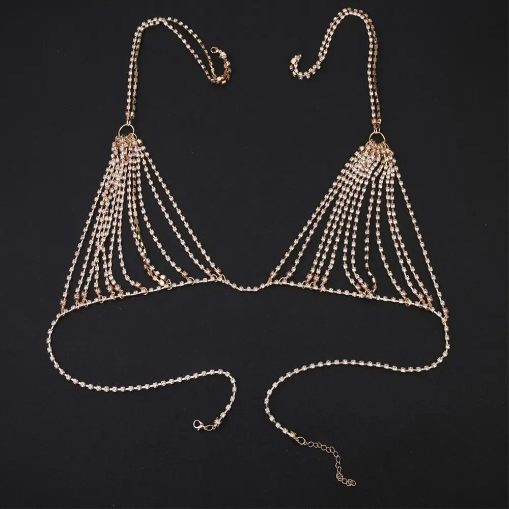 Body Beach Women Stylish Charming Shiny Bikini Chain Bra Jewelry Lingerie Crystal Jewelry