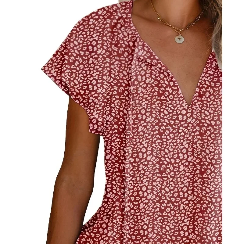 حجم كبير 1XL-5XL الخريف المرأة الربيع الصيف منقوشة طباعة طويلة الأكمام تي شيرت برقبة على شكل v السيدات موضة بلوزة طويلة الأكمام #5