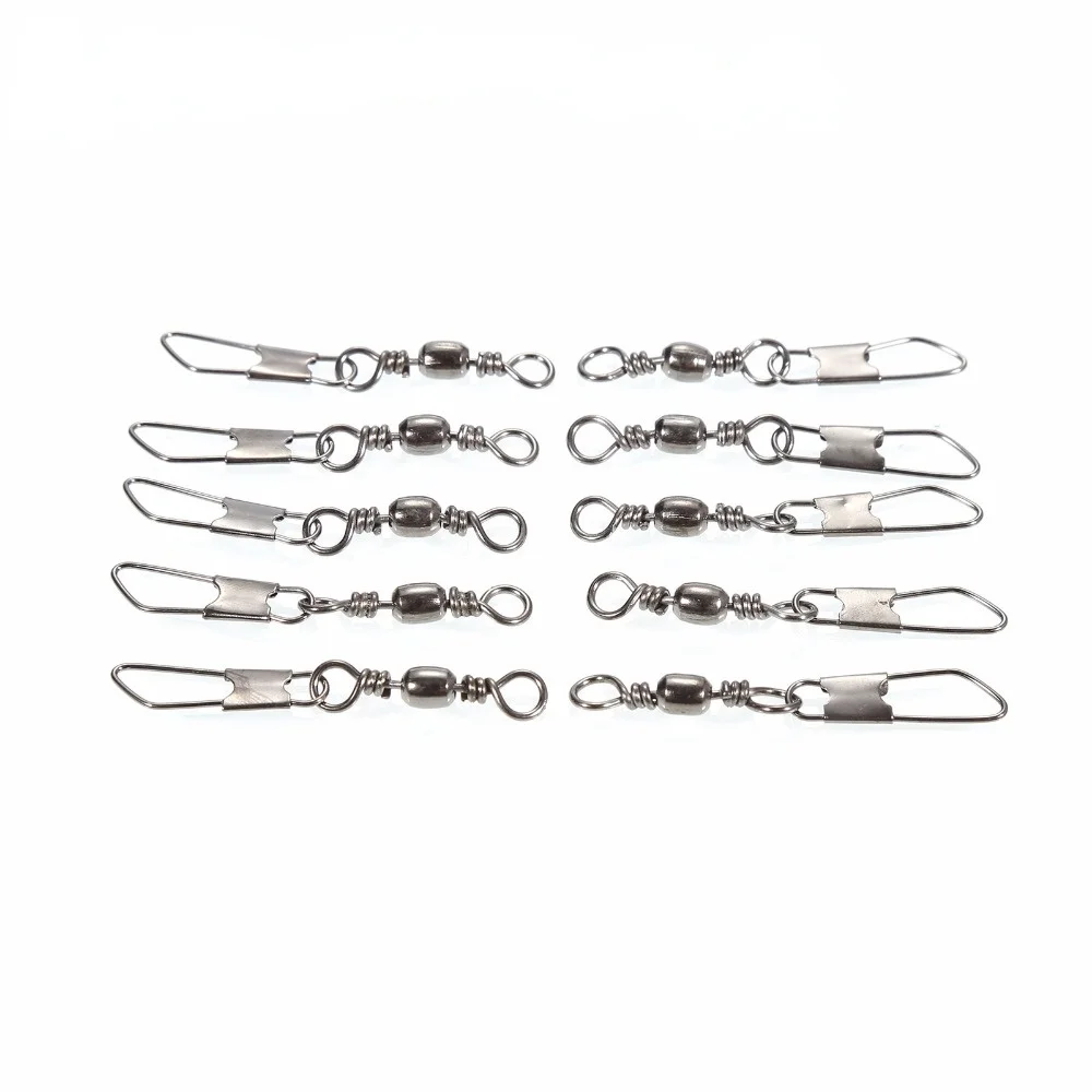 50Pcs/Lot Fishing Connector Pin Bearing Rolling Swivel Stainless Steel with Snap Fishhook Lure Tackle Accessorie for Lure/Line