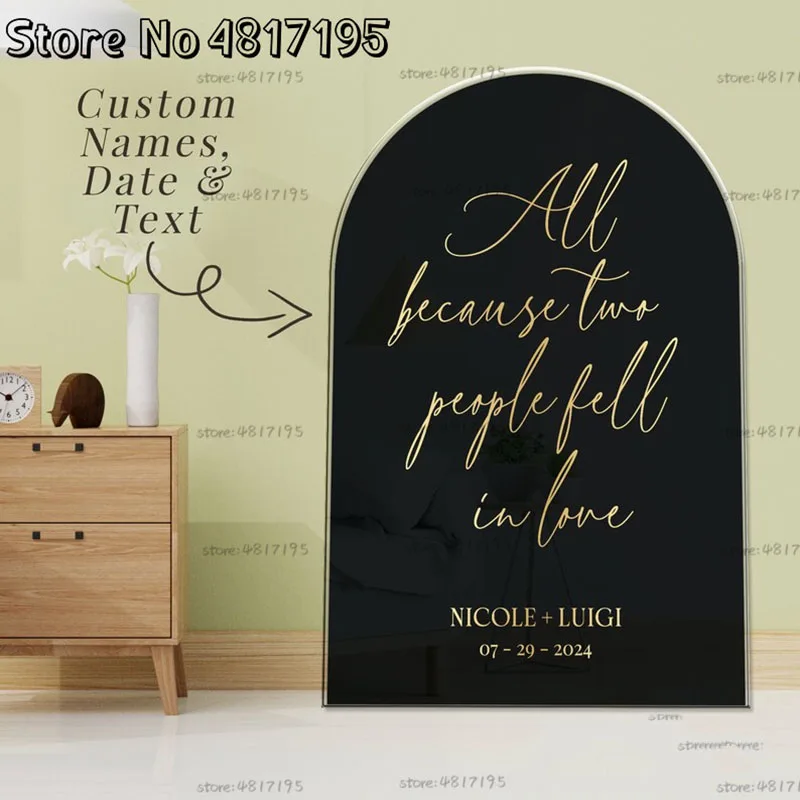 Welcome Mirror Vinyl Sticker Custom Wedding Sign Two People Fell In Love Wedding Welcome Sign Decal Wedding Party Decorations