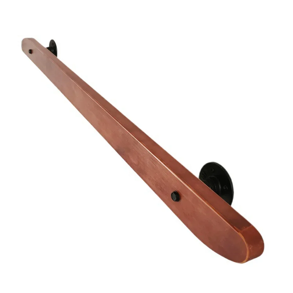 Indoor 50cm Handrail Wall Mounted Solid Wood Rail And Wrought Iron Bracket For Staircase Hallway Safety Support