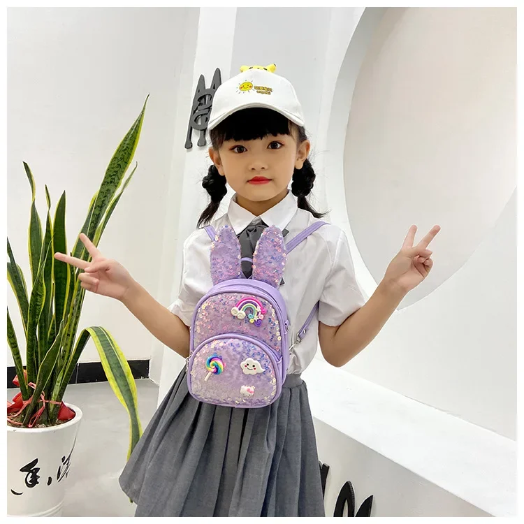 Cartoon Rabbit Ears Shiny Sequin Backpack New Fashion Kindergarten Children Small Backpack Girls Little Princess Cute Backpack