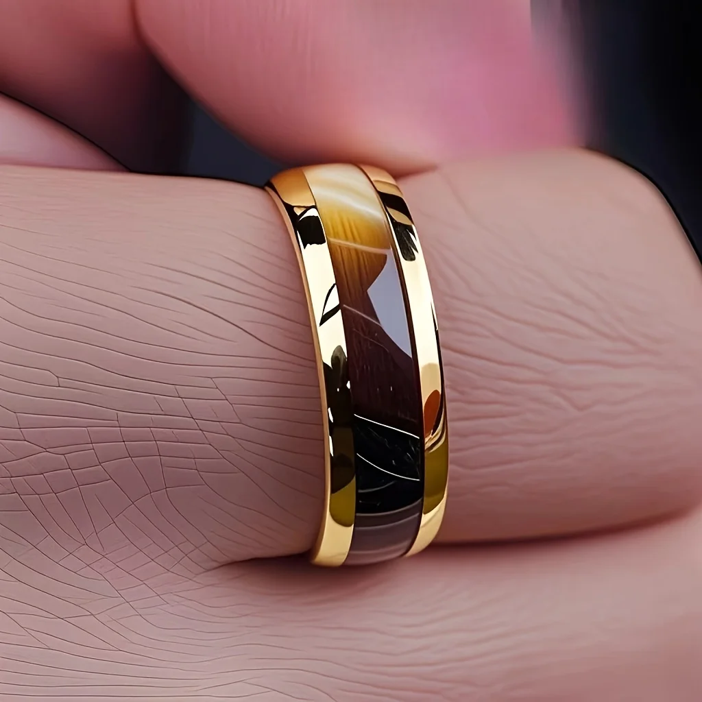 Wholesale 8MM Men's Fashion Abalone Shell Inlay Rings Stainless Steel Rings Wedding Engagement Party Stainless Steel Jewelry - view 3