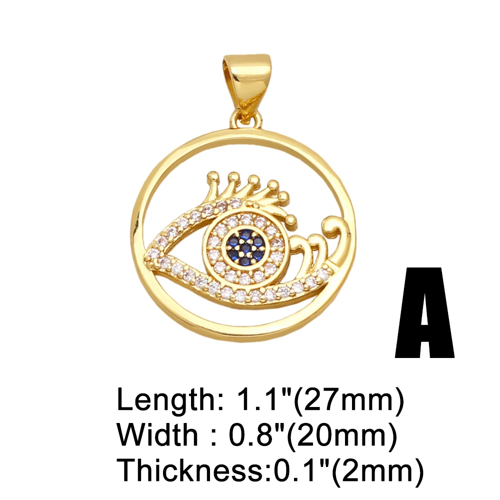 OCESRIO CZ Blue Eye Copper Necklace Pendant Gold Plated Heart Pendant Jewelry Making Component DIY Handmade ojo turco pdta865