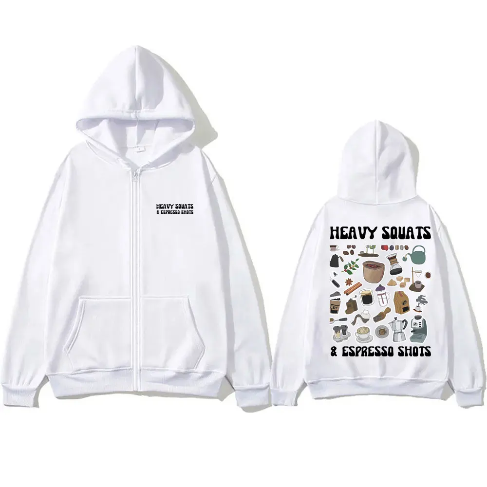 Coffee Heavy Souats Espresso Shots Gym Pump Cover Zipper Hoodie Men Women Cute Funny Fitness Workout Bodybuilding Zip Up Jacket