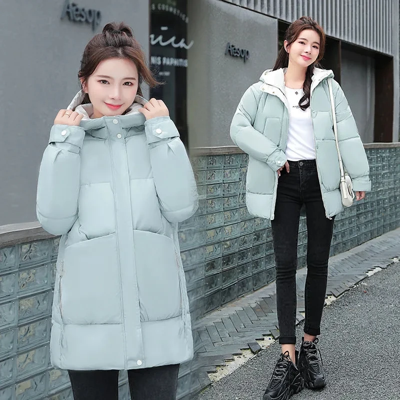 

Women's Winter Jacket Thicken Warm Parka Loose Versatile Long Cotton-Padded Hooded Coat Casual Female Outerwear
