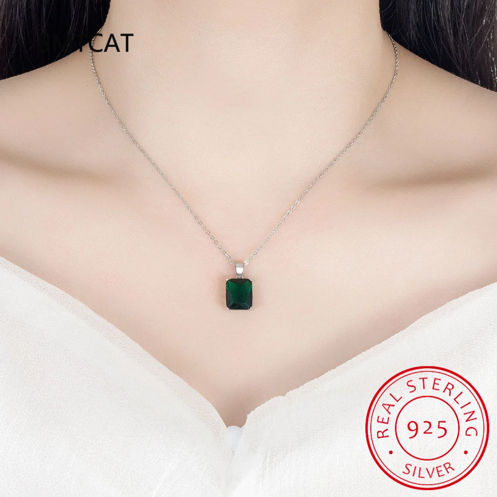 6ct Simulated Nano Emerald 925 Sterling Silver Pendant Necklace for Women Statement Gemstone Choker Colar de Prata