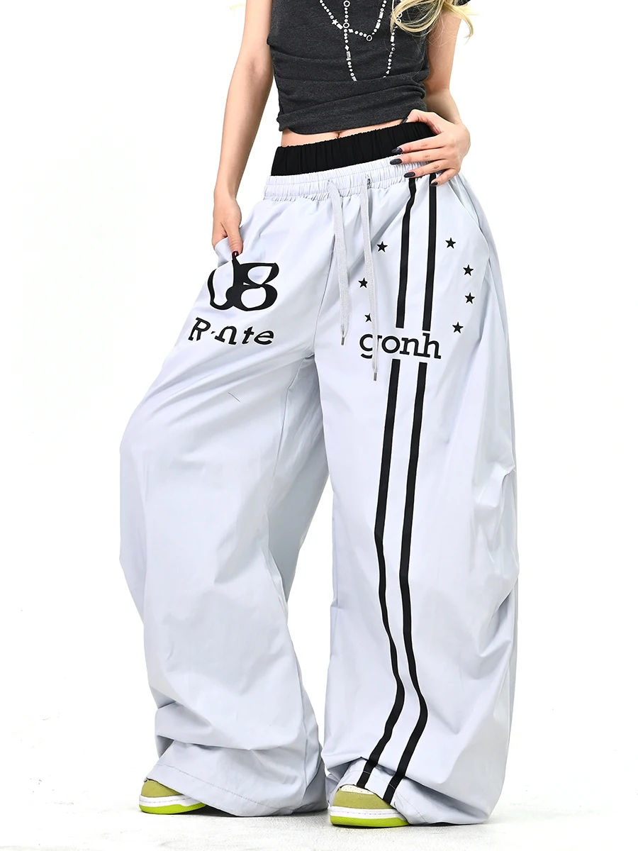 

Повседневные свободные женские брюки-палаццо с широкими штанинами, цветными полосками и цифровым принтом, в американском стиле, новинка весенней коллекции